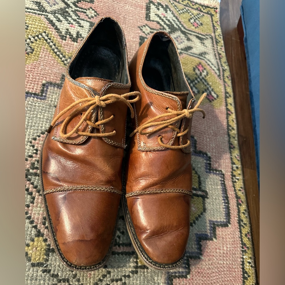 Stacy Adams Tan Brown Leather Lace-Up Oxfords